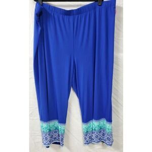 east5th east 5th Woman Blue Wide Leg Pants Size 3X  Pull On Printed Hem